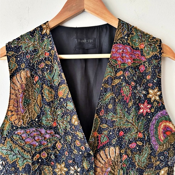 Vintage Hand Beaded Batik Vest Bird Floral Sequin Boho Folk Art to Wear Size M - Picture 11 of 14